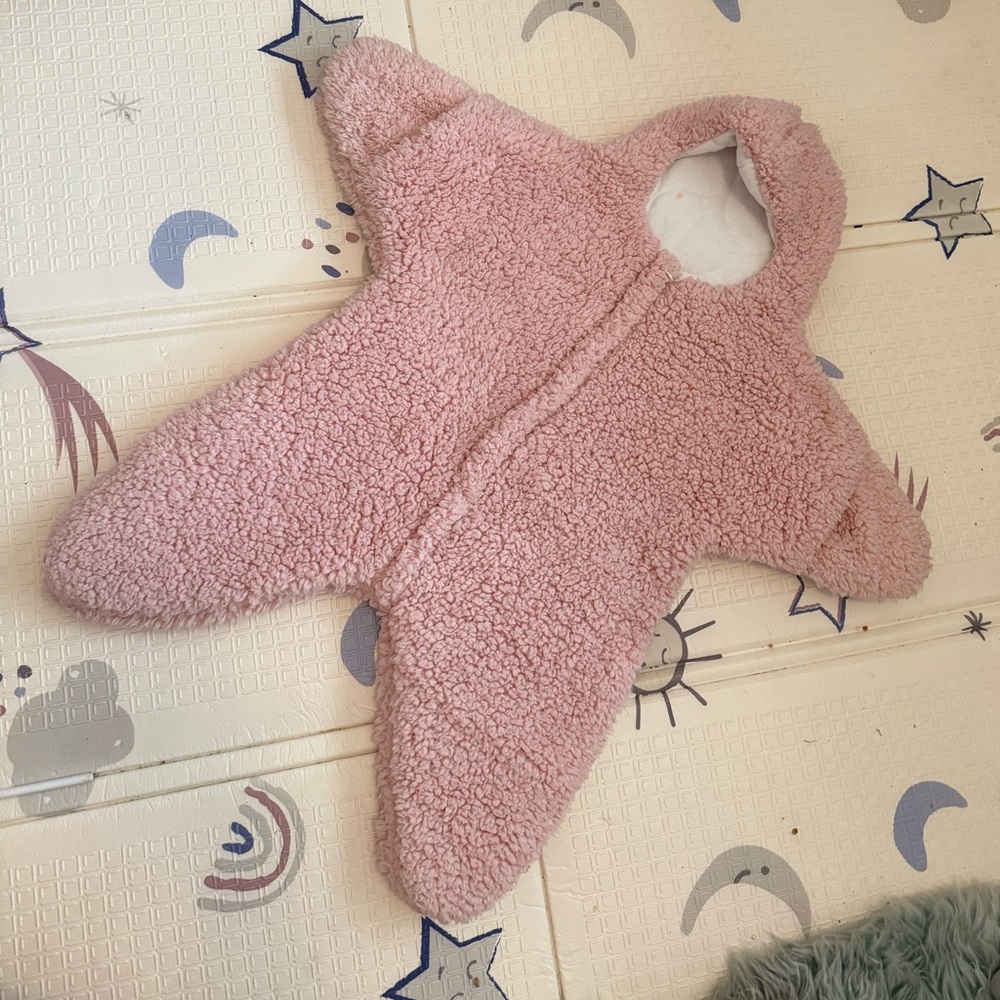 Cozy Pink Sherpa Baby Starfish Onesie 0-6mos